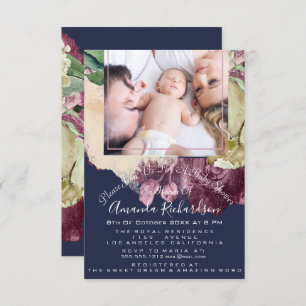 Baby Shower Girl Foto Navy Rose Bloral Einladung