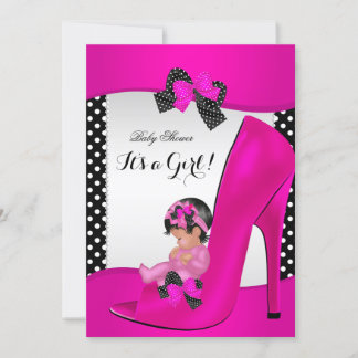 Baby Shower Girl Hot Pink Baby Shoe Polka Dots Einladung