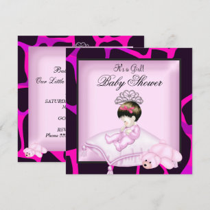 Baby Shower Girl Hot Pink Black Tiara Einladung