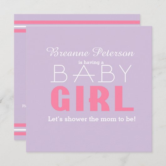 Baby Shower Girl Lavender Pink Classic Modernes Lo Einladung (Vorne/Hinten)