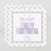 Baby Shower Girl Lila White Polka Dots Pearls Einladung (Vorne/Hinten)