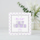 Baby Shower Girl Lila White Polka Dots Pearls Einladung (Stehend Vorderseite)