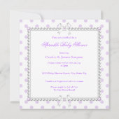 Baby Shower Girl Lila White Polka Dots Pearls Einladung (Rückseite)