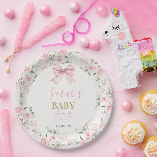 Baby Shower Girl mit Bogen Pappteller (Party)