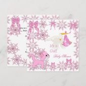 Baby Shower Girl Niedlich Kitten Stork Einladung (Vorne/Hinten)