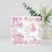 Baby Shower Girl Niedlich Kitten Stork Einladung (Stehend Vorderseite)