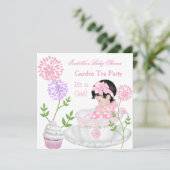 Baby Shower Girl Pink Baby Garden Tee Party Einladung (Stehend Vorderseite)