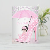 Baby Shower Girl Pink Baby Schuhe Diamant 2 Einladung (Stehend Vorderseite)