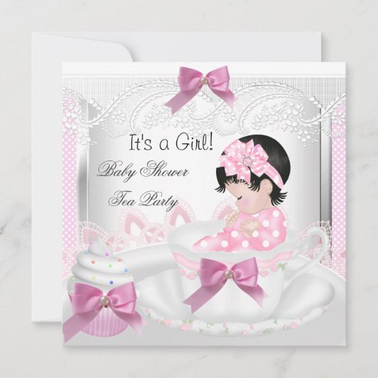 Baby Shower Girl Pink Baby Teacup Cupcake 35 Einladung (Vorderseite)