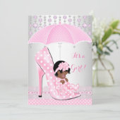 Baby Shower Girl Pink Babyschuh Diamant A3 Einladung (Stehend Vorderseite)