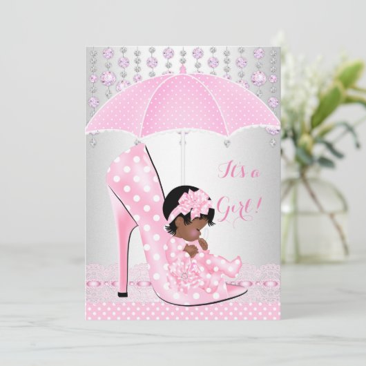 Baby Shower Girl Pink Babyschuh Diamant A3 Einladung (Stehend Vorderseite)