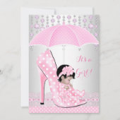 Baby Shower Girl Pink Babyschuh Diamant A4 Einladung (Vorderseite)