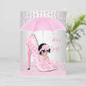 Baby Shower Girl Pink Babyschuh Diamant A4 Einladung (Stehend Vorderseite)