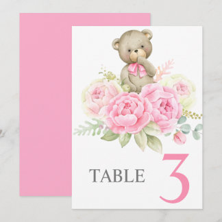 Baby Shower Girl Pink BearTable sign Einladung