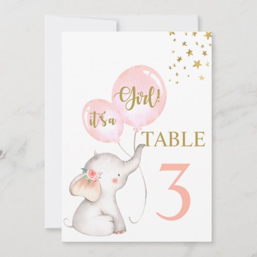 Baby Shower Girl Pink Elephant Table Schild Einladung (Vorderseite)