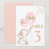 Baby Shower Girl Pink Elephant Table Schild Einladung (Vorne/Hinten)
