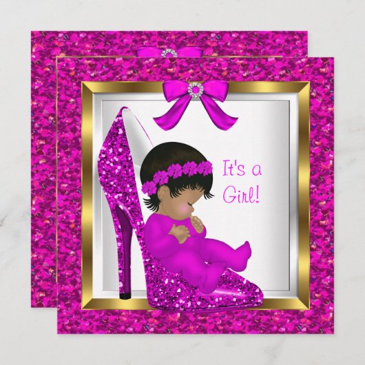 Baby Shower Girl Pink Glitzer Baby in Shoouse Einladung (Vorne/Hinten)