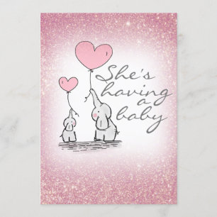 Baby Shower Girl Pink Glitzer Elefanten Einladung