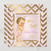 Baby Shower Girl Pink Gold Zickzack Blonde Einladung (Vorne/Hinten)