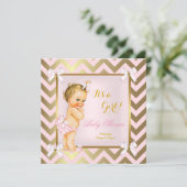 Baby Shower Girl Pink Gold Zickzack Blonde Einladung (Stehend Vorderseite)