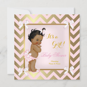Baby Shower Girl Pink Gold Zickzack Ethnic Einladung