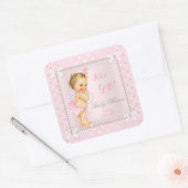 Baby Shower Girl Pink Gray Pearl Blonde Quadratischer Aufkleber (Umschlag)
