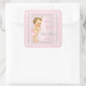 Baby Shower Girl Pink Gray Pearl Blonde Quadratischer Aufkleber (Tasche)