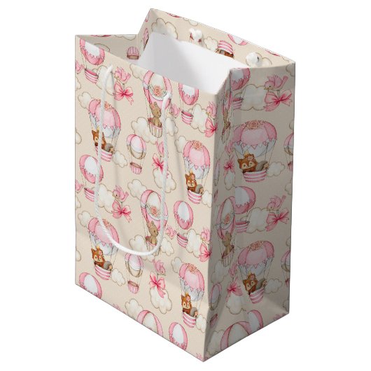 Baby Shower Girl Pink Mittlere Geschenktüte (Vorderseite Schrägansicht)