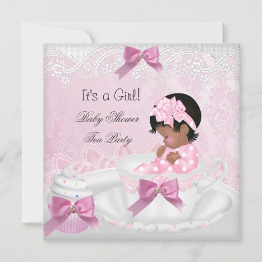 Baby Shower Girl Pink Niedlich Baby Teacup Cupcake Einladung (Vorderseite)