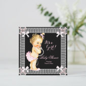 Baby Shower Girl Pink Pearls Black Blonde Einladung (Stehend Vorderseite)