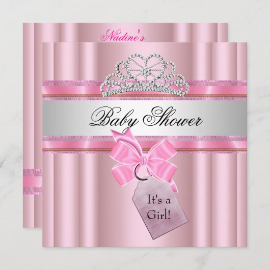 Baby Shower Girl Pink Princess Black Einladung (Vorne/Hinten)