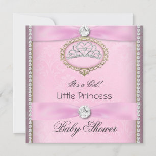 Baby Shower Girl Pink Princess Tiara Diamond 2 Einladung