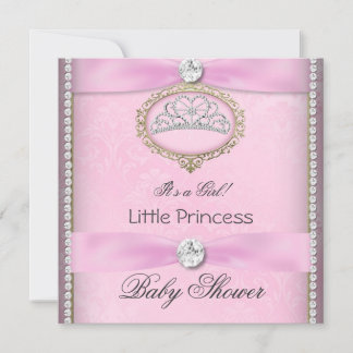 Baby Shower Girl Pink Princess Tiara Diamond 2 Einladung