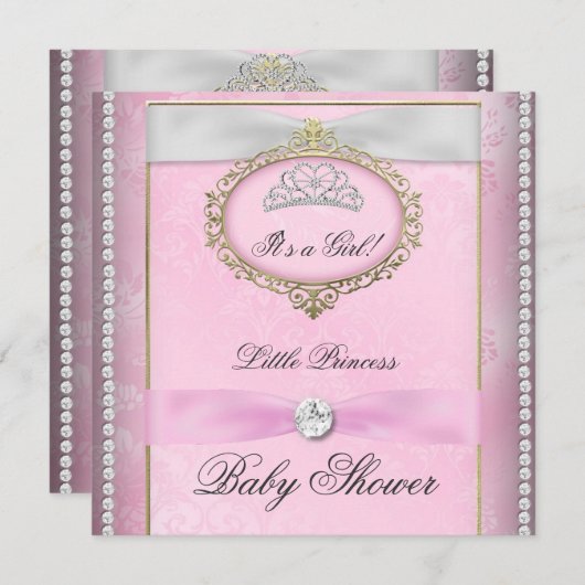 Baby Shower Girl Pink Princess Tiara Diamond Einladung (Vorne/Hinten)