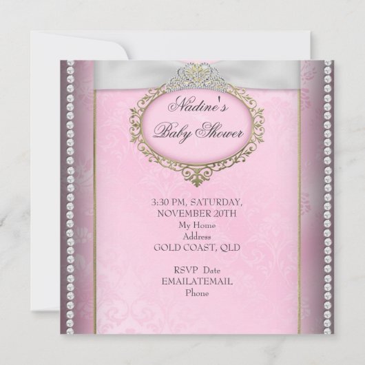 Baby Shower Girl Pink Princess Tiara Diamond Einladung (Rückseite)