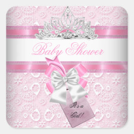 Baby Shower Girl Pink Princess Tiara Quadratischer Aufkleber