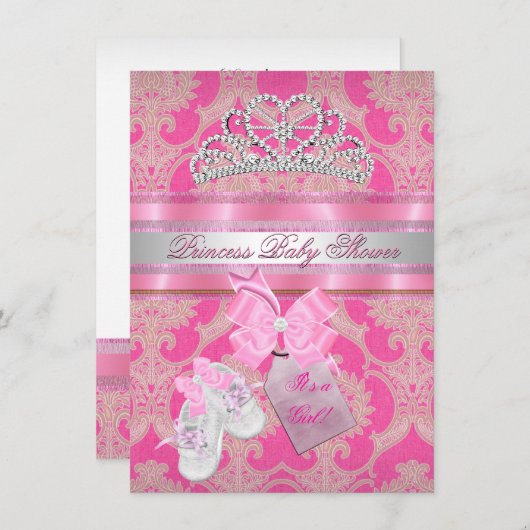 Baby Shower Girl Pink White Princess Tiara Hintern Einladung (Vorne/Hinten)