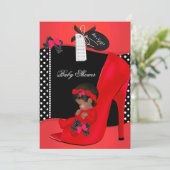 Baby Shower Girl Red Baby Shoe Polka Dos 2B Einladung (Stehend Vorderseite)