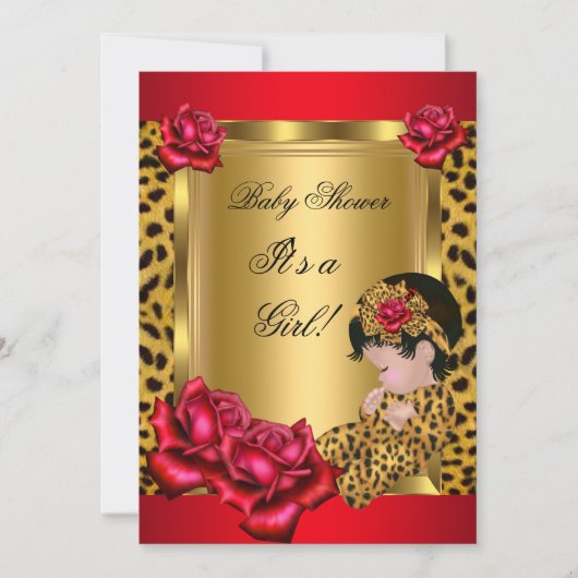 Baby Shower Girl Red Gold Rose Leopard Custom Einladung (Vorderseite)