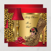 Baby Shower Girl Red Gold Rose Leopard ShowOM Einladung (Vorne/Hinten)