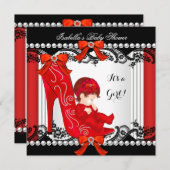 Baby Shower Girl Red High Heel Shoel Redhead Einladung (Vorne/Hinten)