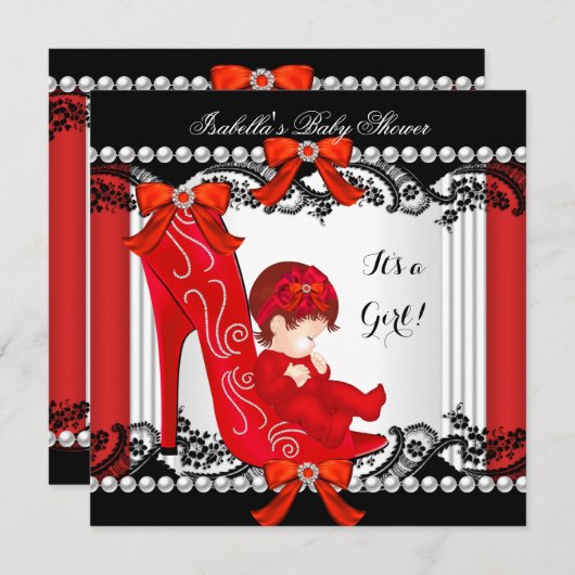 Baby Shower Girl Red High Heel Shoel Redhead Einladung (Vorne/Hinten)
