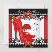 Baby Shower Girl Red High Heel Shoel Redhead Einladung (Vorderseite)