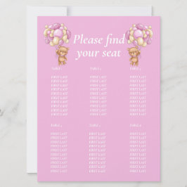 Baby Shower Girl Teddy Balloon Table Chart Einladung