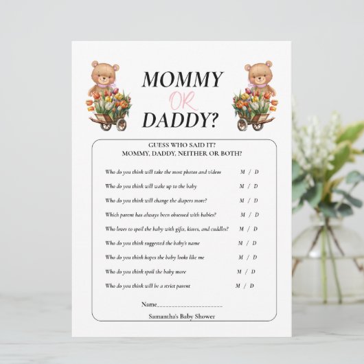 Baby Shower Girl Teddy Mommy Daddy Floral Rustikal Einladung (Stehend Vorderseite)