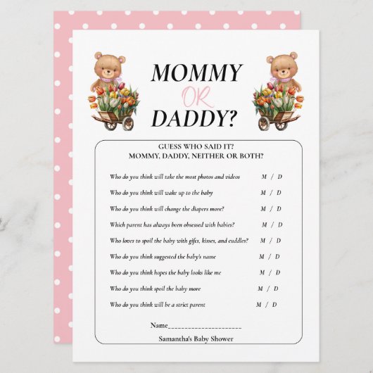 Baby Shower Girl Teddy Mommy Daddy Floral Rustikal Einladung (Vorne/Hinten)