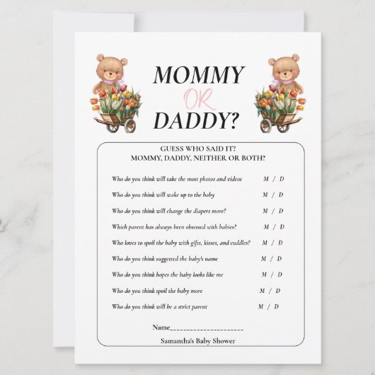 Baby Shower Girl Teddy Mommy Daddy Floral Rustikal Einladung (Vorderseite)