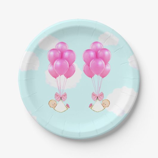 Baby Shower Girl Twins Dekoration Pappteller (Vorderseite)