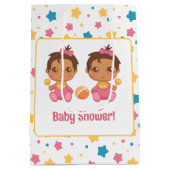 Baby Shower Girl Twins Stars Dark Mittlere Geschenktüte (Rückseite)