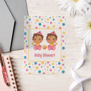 Baby Shower Girl Twins Stars Dunkle Beilage Pergament Einladungen